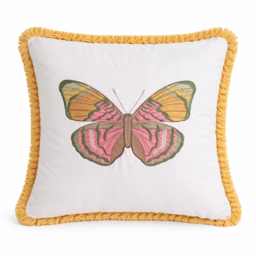 Poduszka welurowa biała motyl żółty