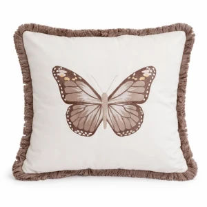 Poduszka welurowa biała motyl brązowy
