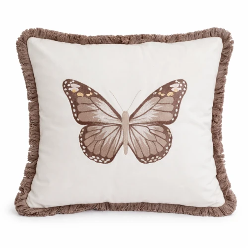 Poduszka welurowa biała motyl brązowy