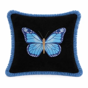 Poduszka welurowa czarna motyl niebieski