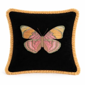 Poduszka welurowa czarna motyl żółty