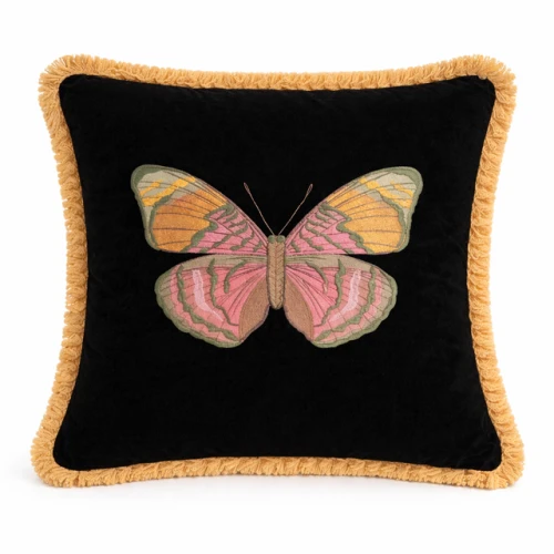 Poduszka welurowa czarna motyl żółty