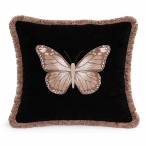 Poduszka welurowa czarna motyl brązowy
