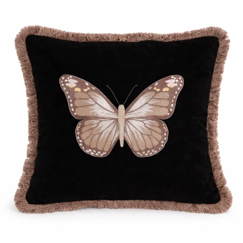 Poduszka welurowa czarna motyl brązowy