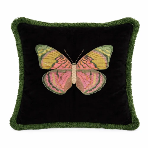 Poduszka welurowa czarna motyl zielony