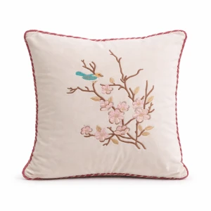 Poduszka welurowa kremowa Spring Birds