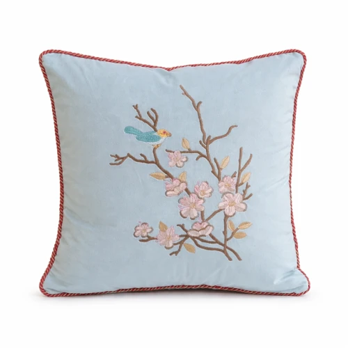 Poduszka welurowa niebieska Spring Birds