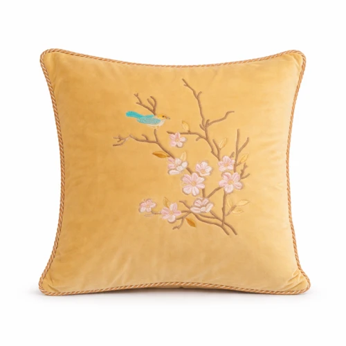 Poduszka welurowa żółta Spring Birds 