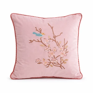 Poduszka welurowa różowa Spring Birds 
