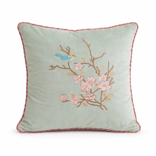 Poduszka welurowa miętowa Spring Birds 