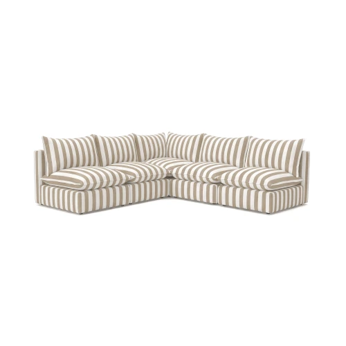 Sofa narożna outdoor pasy biało beżowe Marbella 