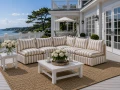 Sofa narożna outdoor pasy biało beżowe Marbella