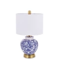 Lampa stołowa ceramiczna biało-granatowa Flora