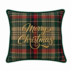 Poduszka świąteczna zielona krata Merry&Bright