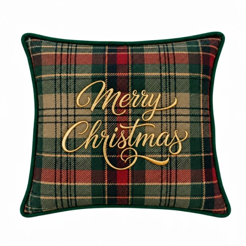 Poduszka świąteczna zielona krata Merry&Bright