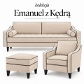 Zestaw wypoczynkowy modern classic – sofa 3-osobowa rozkładana, fotel i pufa