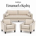 Zestaw wypoczynkowy modern classic – sofa 3-osobowa rozkładana dwa fotele