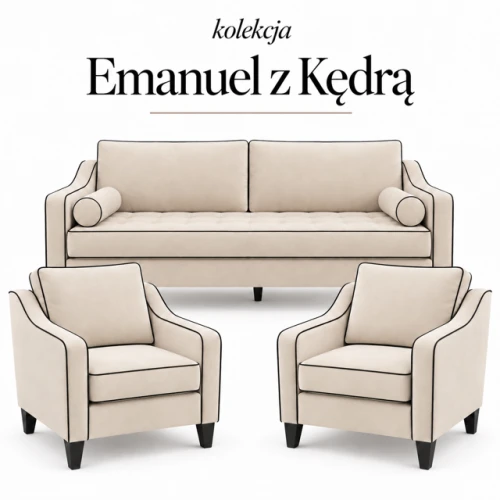 Zestaw wypoczynkowy modern classic – sofa 3-osobowa rozkładana dwa fotele