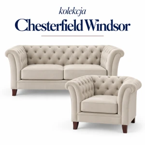 Zestaw wypoczynkowy chesterfield – sofa 2 osobowa, rozkładana i fotel 