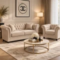 Zestaw wypoczynkowy chesterfield – sofa 2 osobowa, rozkładana i fotel