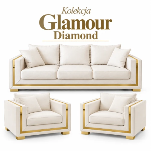 Zestaw wypoczynkowy Glamour– sofa 3 osobowa, rozkładana dwa fotele