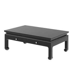 STOLIK KAWOWY DREWNIANY LAKIEROWANY CZARNY DWIE SZUFLADY " OPIUM "