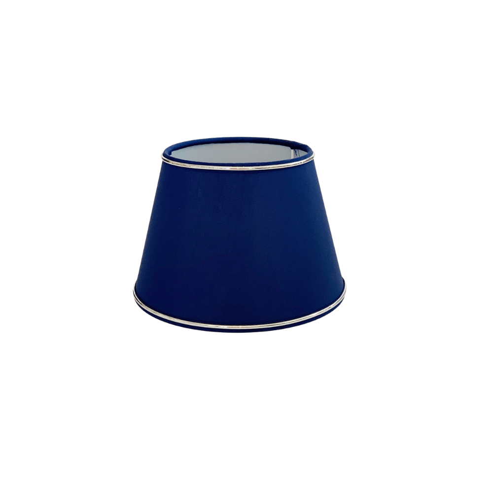 Abażur bawełniany stożek granat lamówka srebrna GLAM 14CM