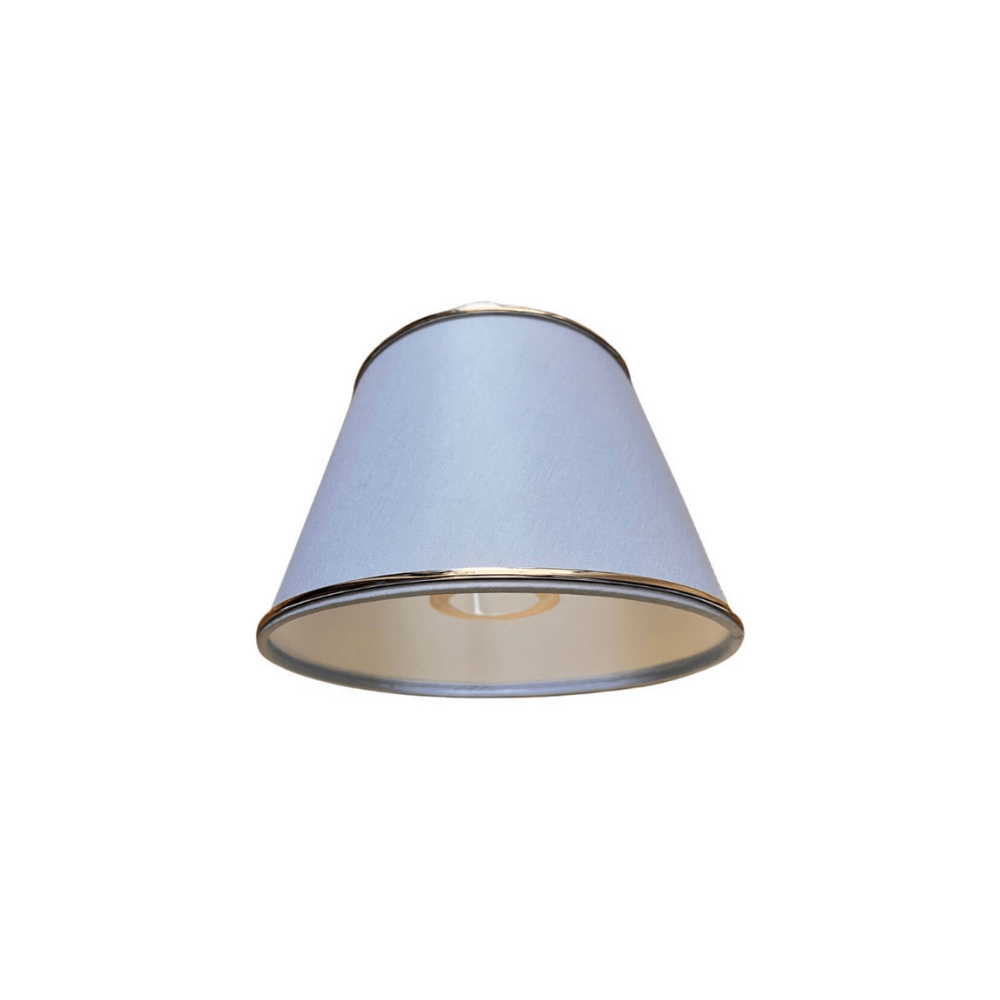 Abażur bawełniany stożek niebieski lamówka srebrna GLAM 14CM
