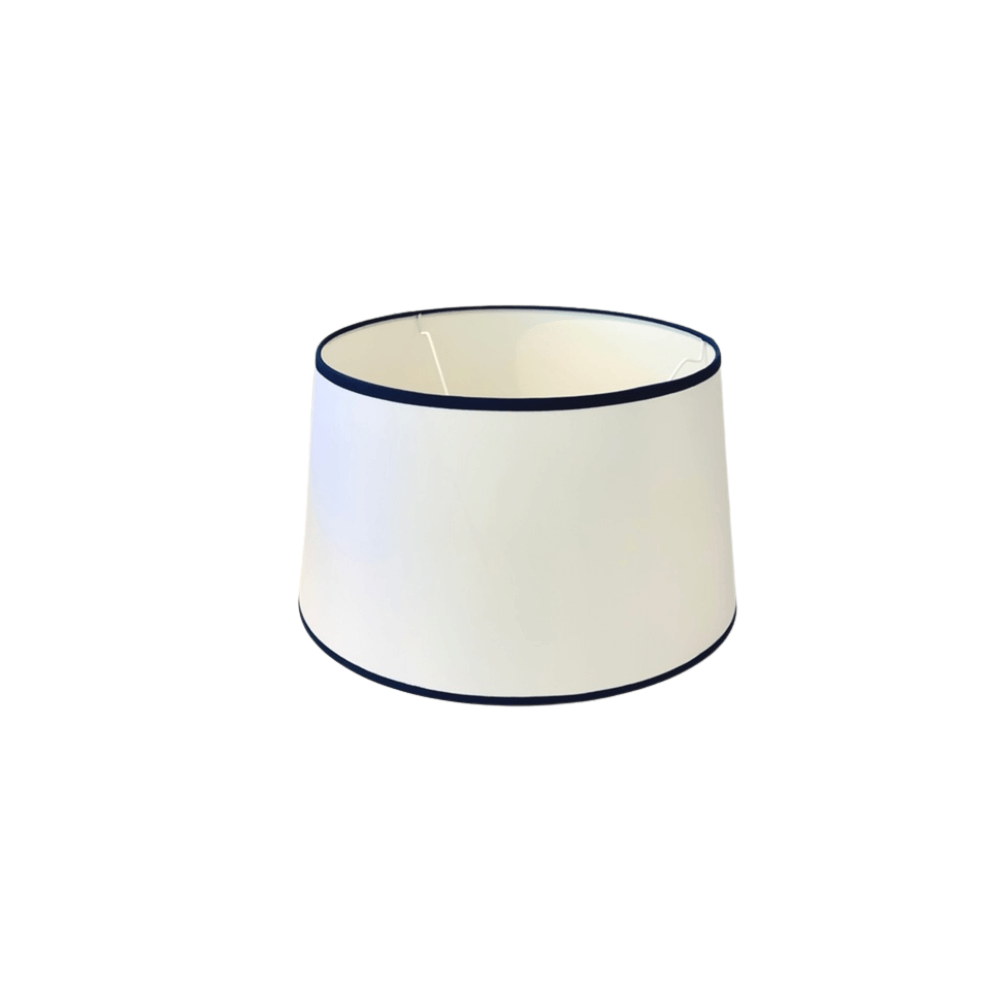 Abażur bawełna biały lamówka granat Hamptons 18cm