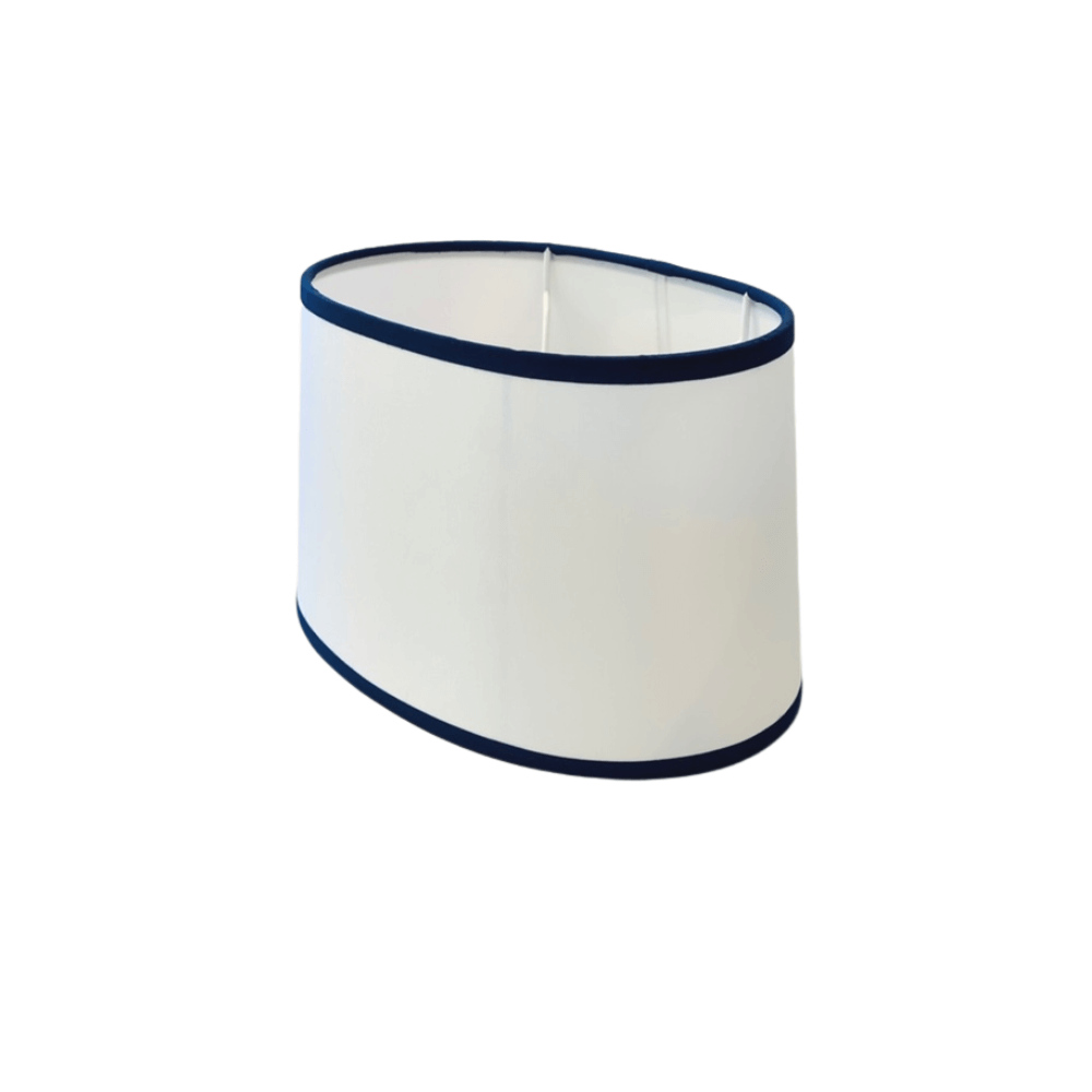 Abażur bawełna owal biały lamówka granat CLASSIC 12,5CM