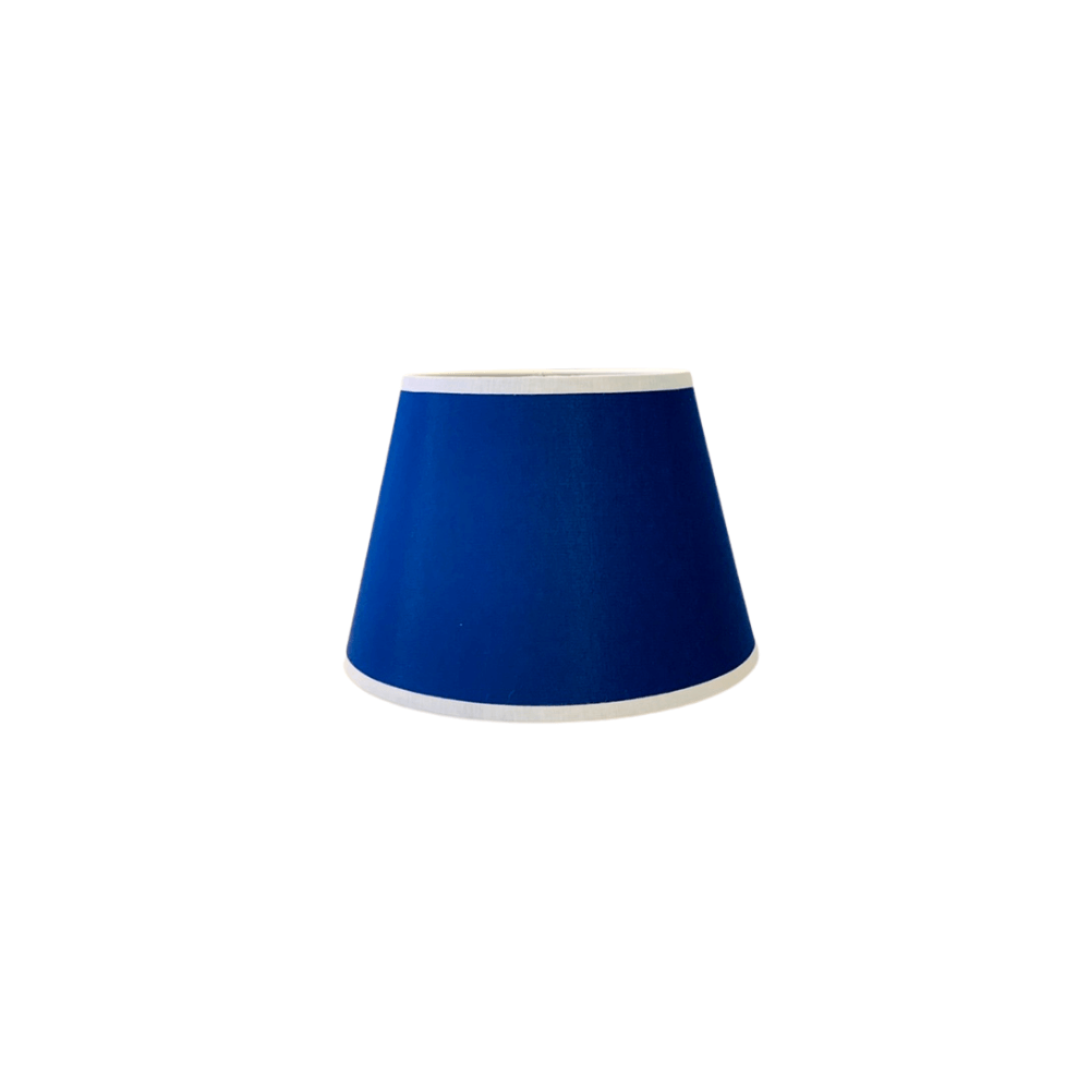 Abażur bawełniany stożek granatowy lamówka biała HAMPTONS 14CM