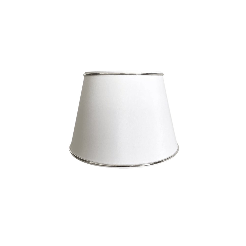 Abażur bawełniany stożek biały lamówka srebrna Glam 14cm