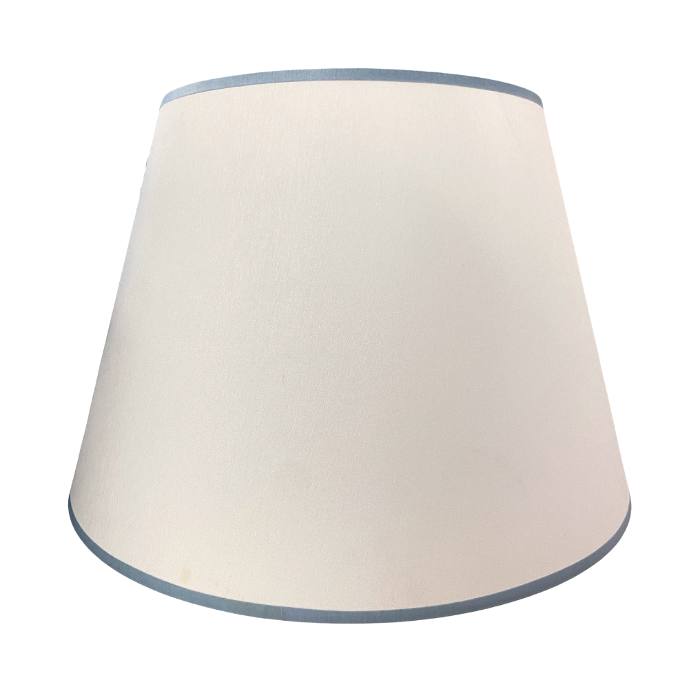 Abażur stożek biały bawełniany lamówka błękitna Classic h27cm